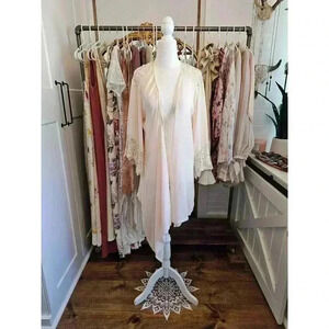 By Together Women's L Ivory Boho Lace Cardigan Sheer Kimono